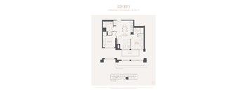 A floor plan for a 2 bedroom, 2 bathroom apartment sized at 730 square feet.